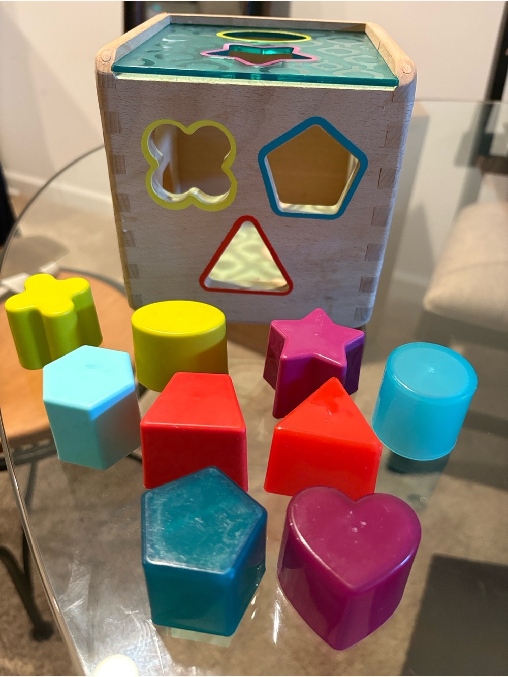 Colorful Wooden Shape Sorter Cube with Multicolor Shapes - Kids Learning Toy